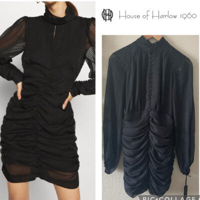 house of harlow ruched dress House of Harlow 1960 Ruched Side Cut-out Circl Satin Slip 55"Long Dress sz  XL