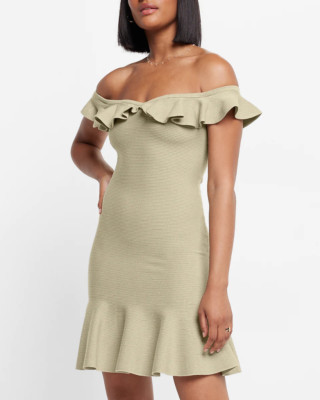 nwt EXPRESS 2022 body contour ribbed off shouder sweater dress m in elm