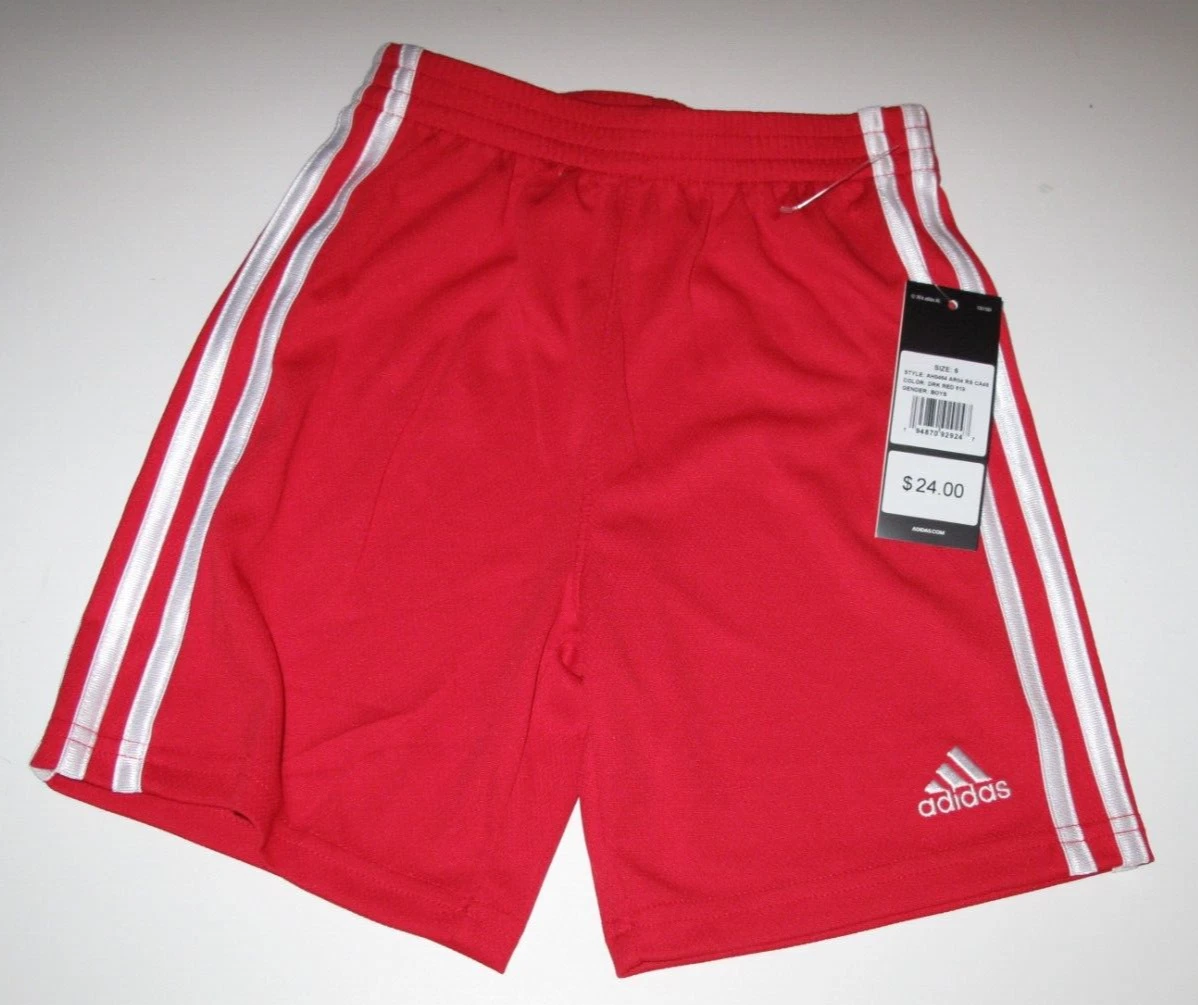 White adidas shorts cheap with red stripes