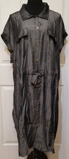 LuLaRoe Stacie Shirt Dress W/ Pockets, Adjustable Tie Size 3XL Gray Chambray NWT