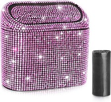 Accmor Bling Car Trash Can with Lid, Vehicle Mini, Black/Pink Rhinestone