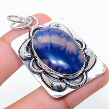 Blue Druzy Gemstone 925 Sterling Silver Gift Jewelry Pendant 2.17" t602