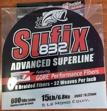 Sufix 832 Advanced Superline 600yd, 15lb Test, Sunrise  Fishing Line