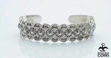 Southwestern Americana Sterling Silver Repoussé Patterned Etched Cuff Bracelet