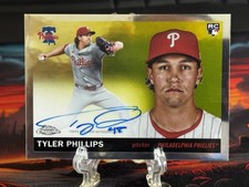 2025 Topps Chrome Platinum Rookie Tyler Phillips Autograph CPA-TP On card. rookie card picture
