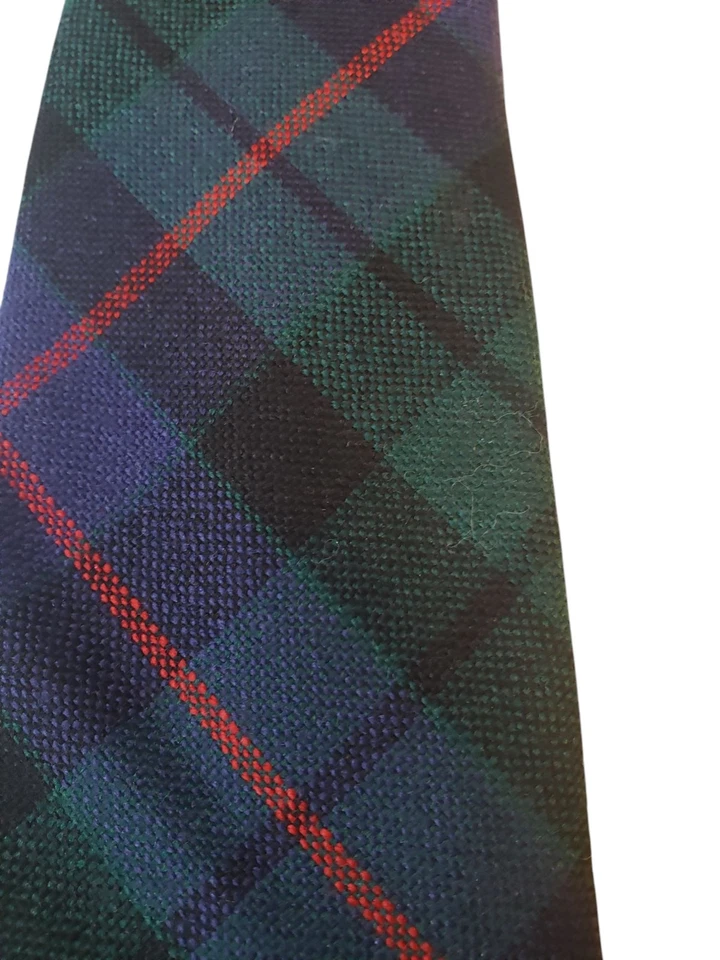 Ingles Buchan Mens Tie Necktie Luxury 100% Wool Green Blue Red Plaid Scotland - Image 2 of 4