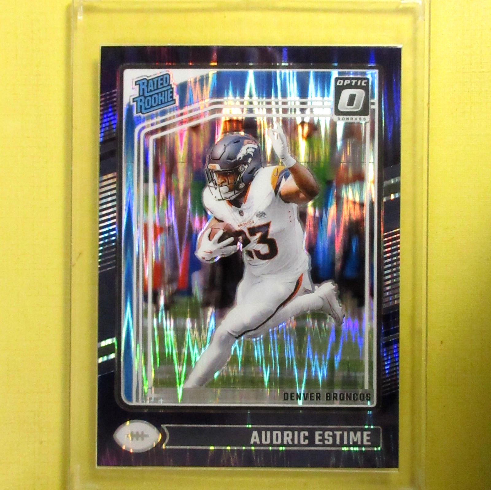 Audric Estime 2024 Rated Rookie Donruss Optic Purple Shock Prizms #206 Broncos