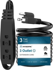 K KASONIC - 3-Feet 3 Outlet Extension Cord, UL Listed, 16/3 SJTW 3 FT, Black 