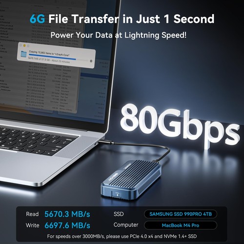 80Gbps M.2 NVMe SSD Enclosure, with Cooling Fan, Compatible with Thunderbolt5... - Picture 2 of 6