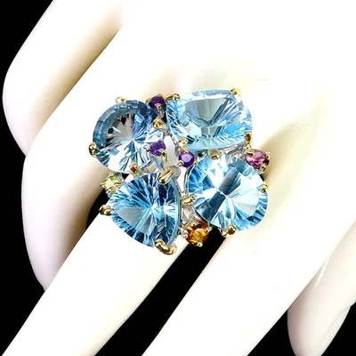 925 Sterling Silber Ring Antik Swiss Blue Topas 38ct Handarbeit Schmuck 8.5 - Bild 1 von 4