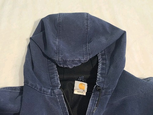 Chaqueta de mezclilla con capucha Carhartt azul oscuro forrada negra J131 DNY hecha en Unión EE. UU. - 4X - Imagen 6 de 24