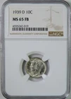 1939 D Mercury Silver Dime NGC Graded MS65 FB Full Bands GEM Uncirculated