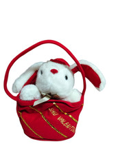 Peluche cestino San Valentino con coniglietto . Alto 25 cm.