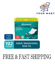Assurance Premium XL Washcloths for Adults, Disposable & Pre-Moistened 192 Count