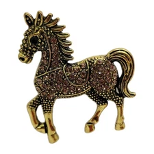 Vintage Style Walking Rhinestone Horse Brooch Pin – Brown Crystal Gold Tone