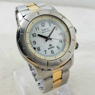 RARE VINTAGE TIMEX I-CONTROL INDIGLO ALARM WR 50M TWO-TONE DATE MEN'S WATCH 