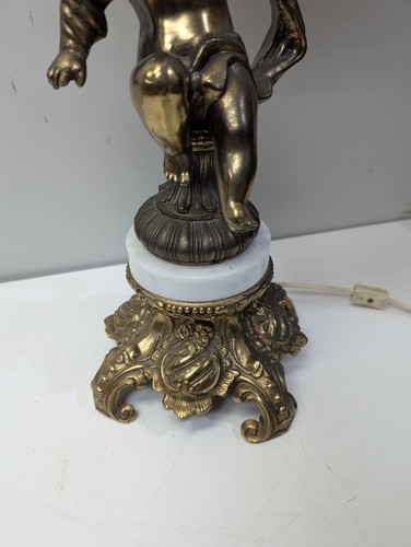 Vintage Victorian Parlor Table Lamp Cherubs w/ Glass Globe Ornate Bronzer Leafs - Picture 2 of 13
