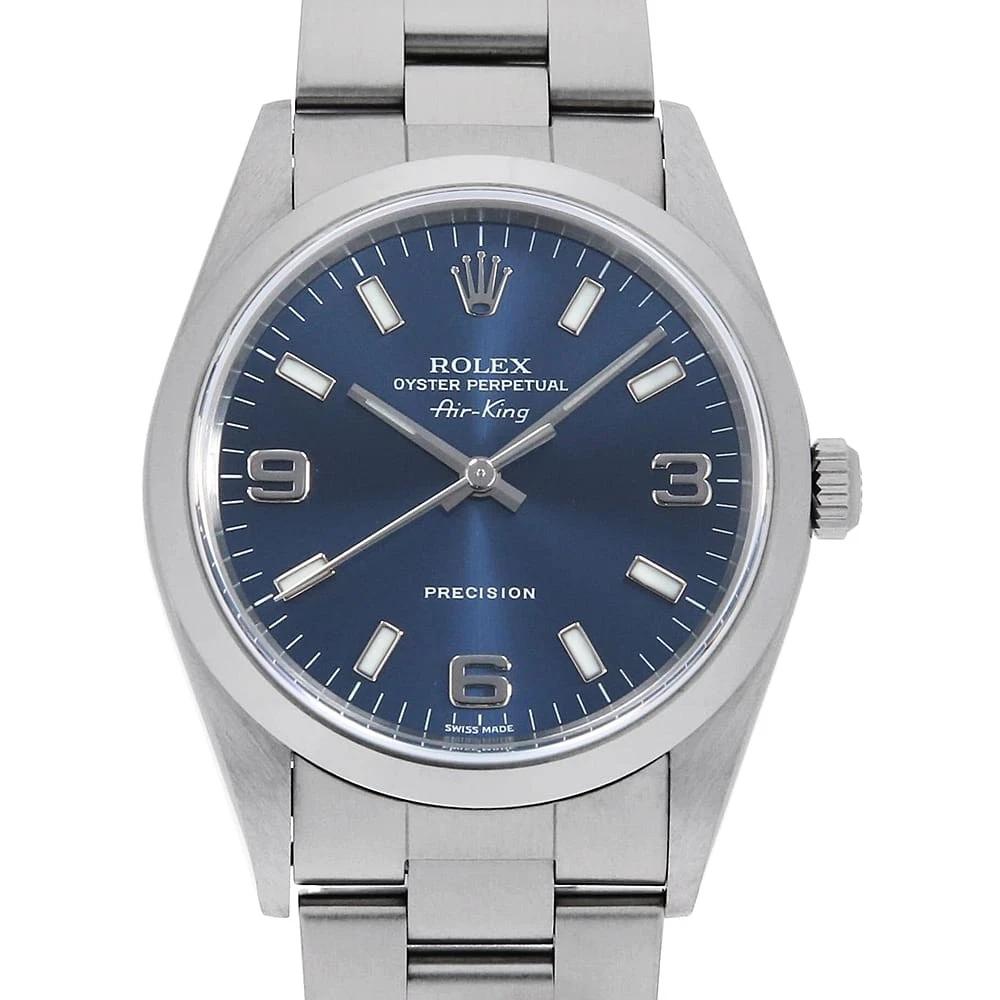 Rolex — ROLEX Air king 14000 blue 369 white bar A Number second hand mens