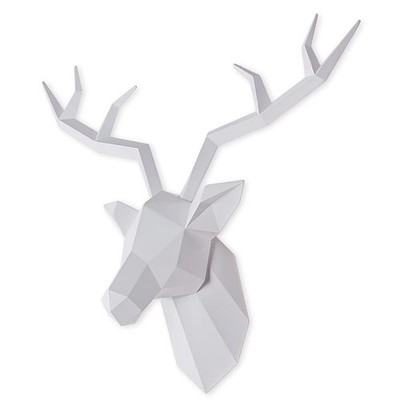 Keygift Deer Head Wall Decor Geometrical White Deer Antlers Wall Sculpture Fa...
