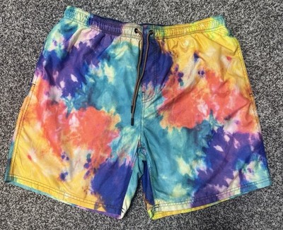 Mens Tie Dye Swim Trunks Large Broken Threads Multicolor Beach Pool Mesh Lined