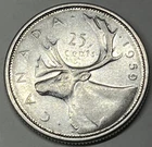 1959 Silver Canadian Quarter. Very Lustrous Crisp Coin.  Free Shipping !!