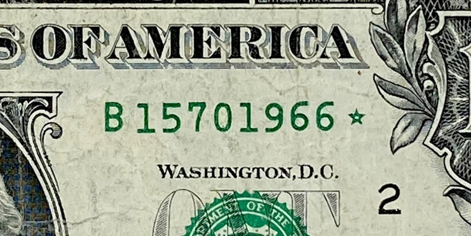 Star Note 1966 Year Note B 15701966 * FW 2013 Fancy Serial Number $1 Dollar Bill - Image 2 of 4