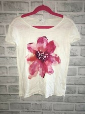 GAPKIDS GAP KIDS GIRLS SMALL 6-7 6 7 WHITE PINK FLOWER TEE SHIRT T WATERCOLORS