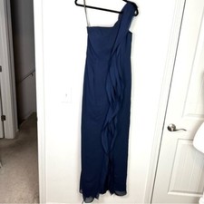 White by Vera Wang maxi dress womens 4 Navy Ruffle One Shoulder Formal Wedding