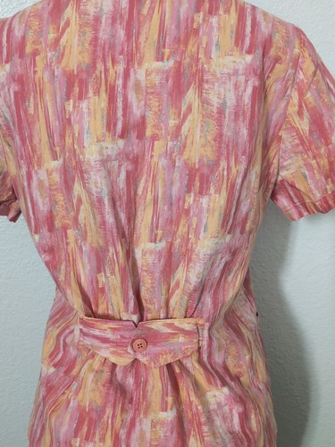 Vintage 90s Cherokee Scrub Top Shirt S Womens Button Front Abstract Pink Silver - Picture 5 of 15