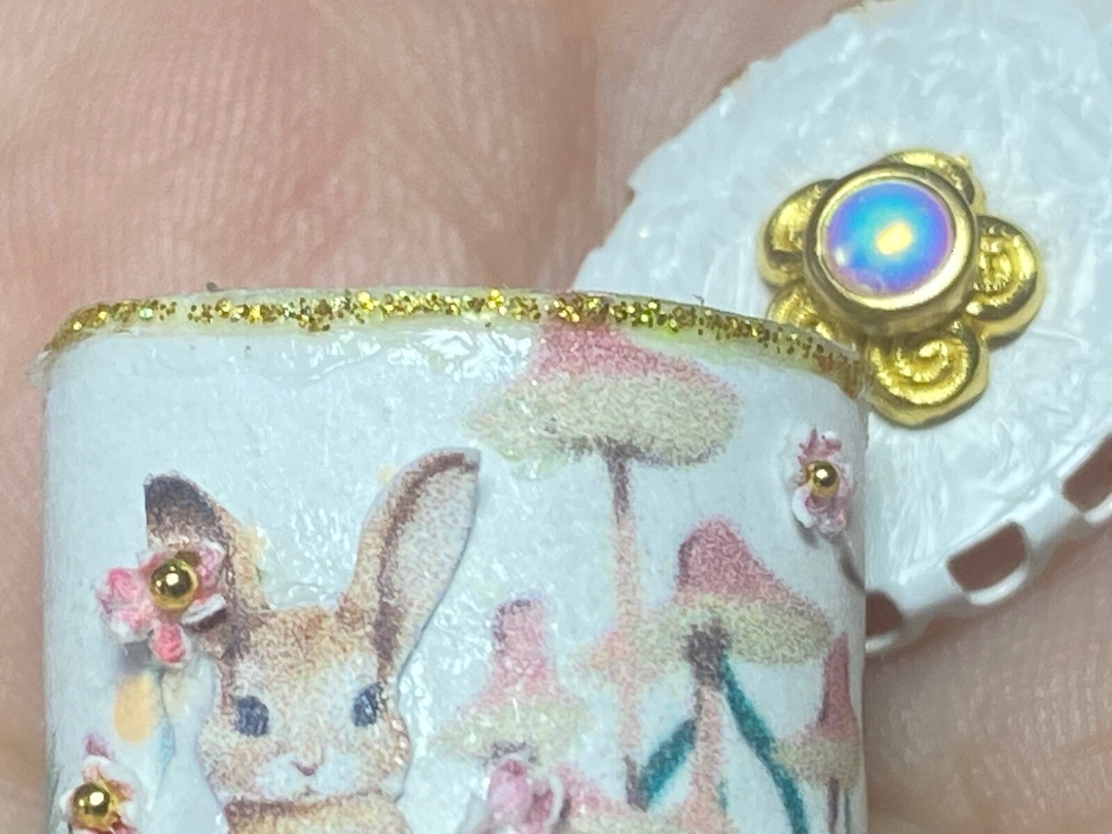 Artisan Oval Bunny Garden Easter Egg Gift Box 1:12 Dollhouse Signed OOAK 23