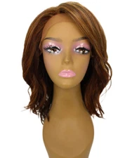Rayana Wavy 15 Inch Long 4X4 Hand-Tied Lace Front Wig, Auburn Brown Blend