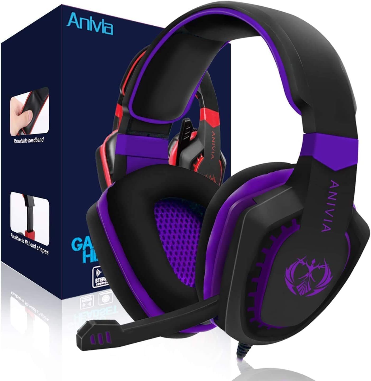 Computer Over Ear Headphones Wired with Mic Stereo Gaming Headset Noise Isola...
