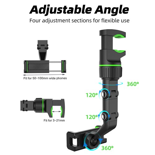 New Adjustable 360 Rotation Phone Holder Car Rearview Mirror Multifunction Mount - Picture 8 of 12