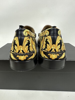 【関税込み】Versace ブラック&ゴールド Barocco レギンス Versace Hibiscus Barocco Moccasin Loafers Shoes Men's Size