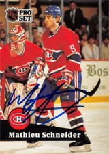 Mathieu Schneider autographed Hockey Card (Canadiens) 1991 Pro Set #119