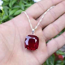 30 Ct Natural Red Ruby Pendant 925 Sterling Silver Cushion Cut Gemstone Jewelry