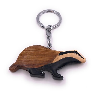Porte-clés En Bois Véritable - Forme De Blaireau Européen - Fait Main - Neuf Avec étiquettes