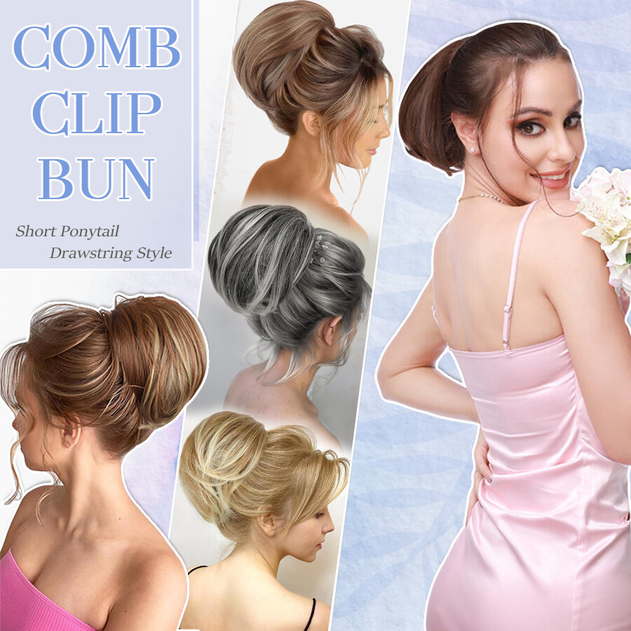 Drawstring Hair Bun Hairpiece with Comb Clip Short Ponytail  display picture 2