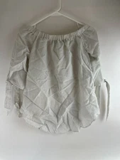 Doe & Rae Blouse Women's Size Small Gray White Striped Long Sleeve Off Shoulder
