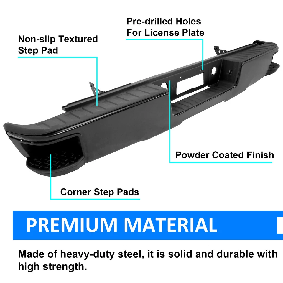 Black Rear Step Bumper Assembly For Chevy Silverado 1500 GMC Sierra 2014-2018 - Image 4 of 4