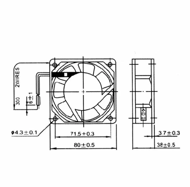Computerlüfter Lüfter Gehäuselüfter Ventilator Fan 2300 U/min AC 230V 80x80x38mm - Bild 2 von 2