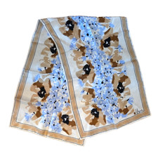 Vera Floral Print Rectangle Scarf Blue Cream Brown No Stains 45" x 13.5"