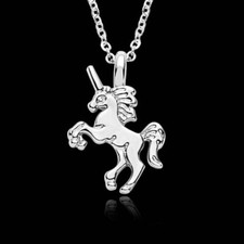Adorable New Shiny Silver Stainless Steel Unicorn Charm 18" Pendant Necklace