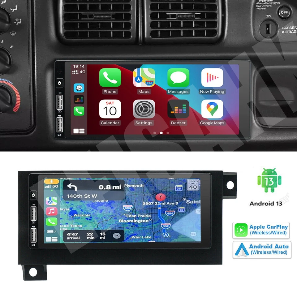 Rádio GPS sem fio Android Auto Apple Carplay para 97–02 Jeep Wrangler TJ 97–02 - Imagem 2 de 4