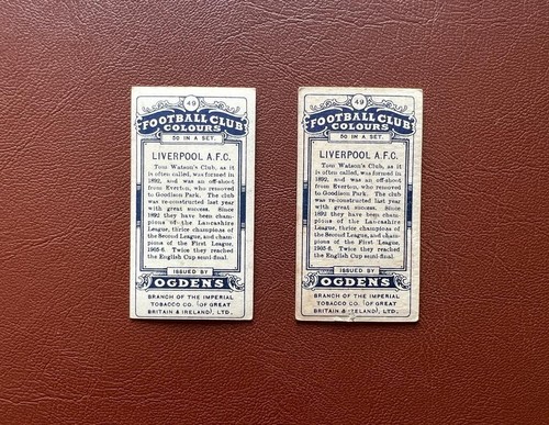 1906 Ogdens Football Club Colours - Liverpool #49 RaisbeckX2* - Picture 2 of 2