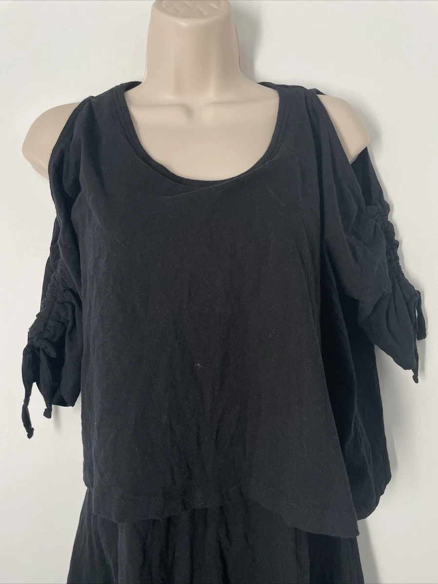 All Saints Women s Harper Cold Shoulder Layered Black T shirt Dress Size Small eBay