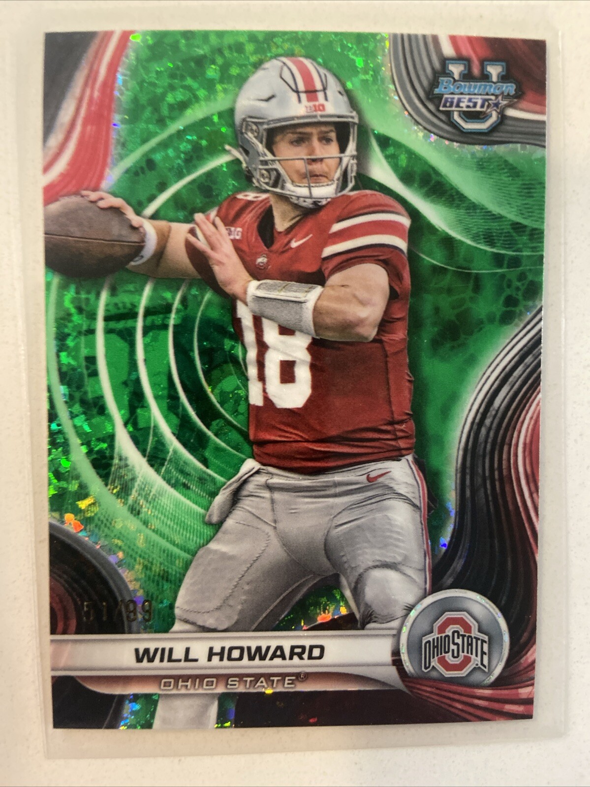 2024 Bowman Best U Chrome RC Will Howard /99 Green Speckle Snakeskin Refractor🔥