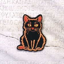 Spooky Halloween Black Cat Embroidered Iron On Patch ALT 