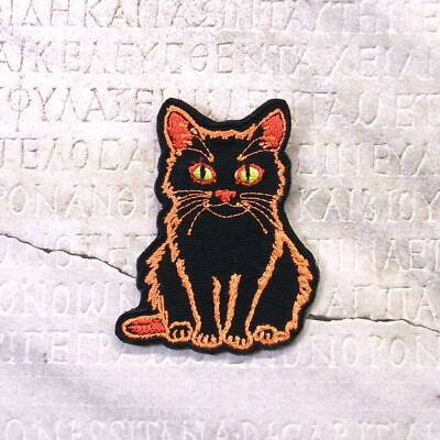 Black Cat Peeker Applique Iron On Patch Halloween Trick or Treat