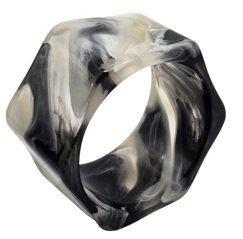 Vintage Hexagon Shape Bangle Bracelet Marbled Resin Acrylic Black & White Chunky - Picture 2 of 7